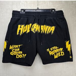 WWE Shoe Palace Hulk Hogan Hulkamania Shorts Mens Large Black Graphic Fleece